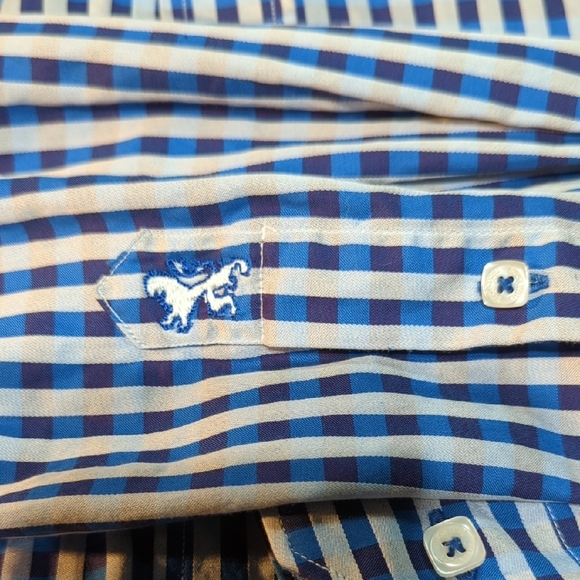 Bugatchi Blue and Brown Casual Button Down Shirt - Picture 3 of 16